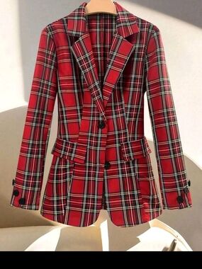 Red Plaid Blazer Jacket